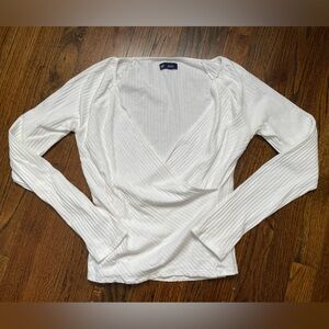GAP- y2k modern long sleeve ribbed wrap style blouse cotton blend Surplice top M